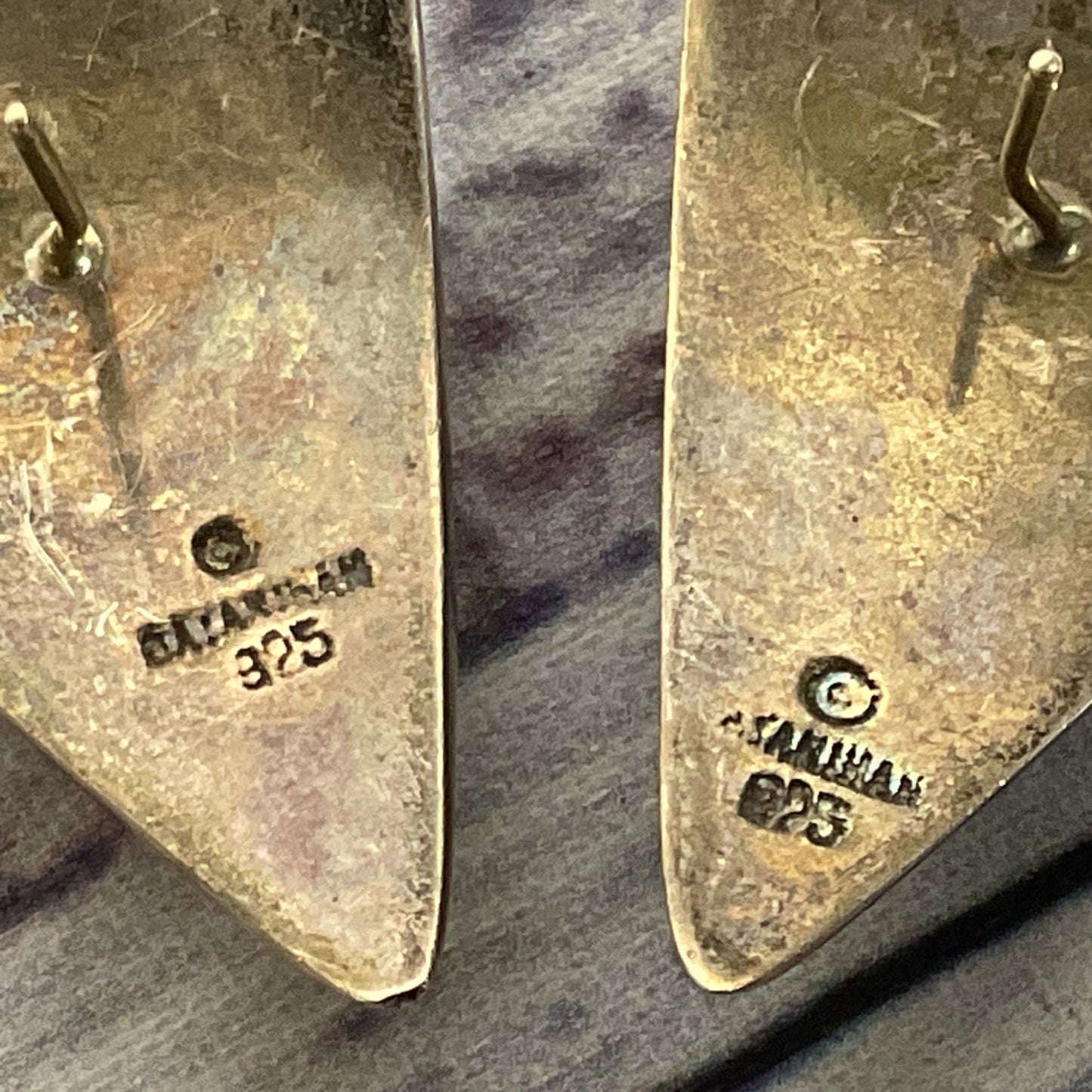 VTG. BAYANIHAN Sterling Silver & Onyx Triangle 1.25" Earrings- 11.71g