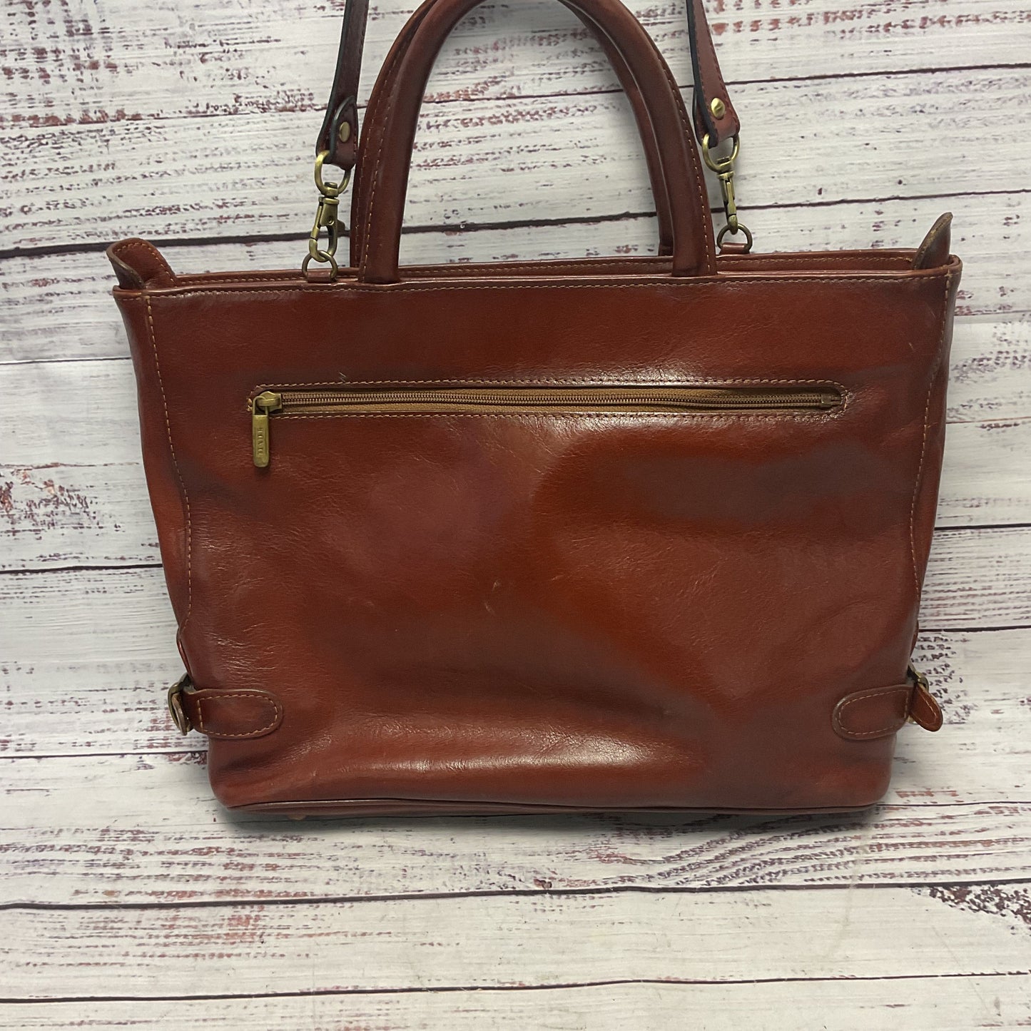 Texier Brown Leather Shoulder Top Handle Purse Bag 12"x4"x9"