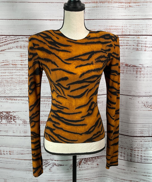 Norma Kamali Tiger Stripe Print Long Sleeve Top Rust Black XXS