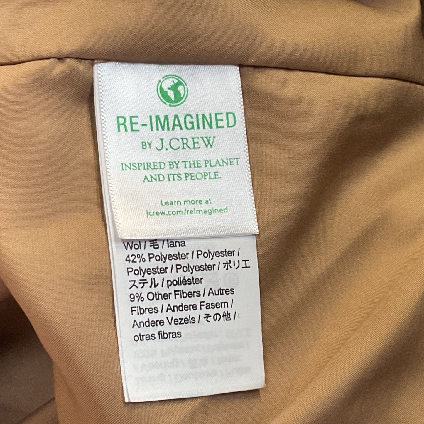 NWT J.CREW Women's Tan Wool Blend Funnel Neck Full Zip Coat- SZ 6