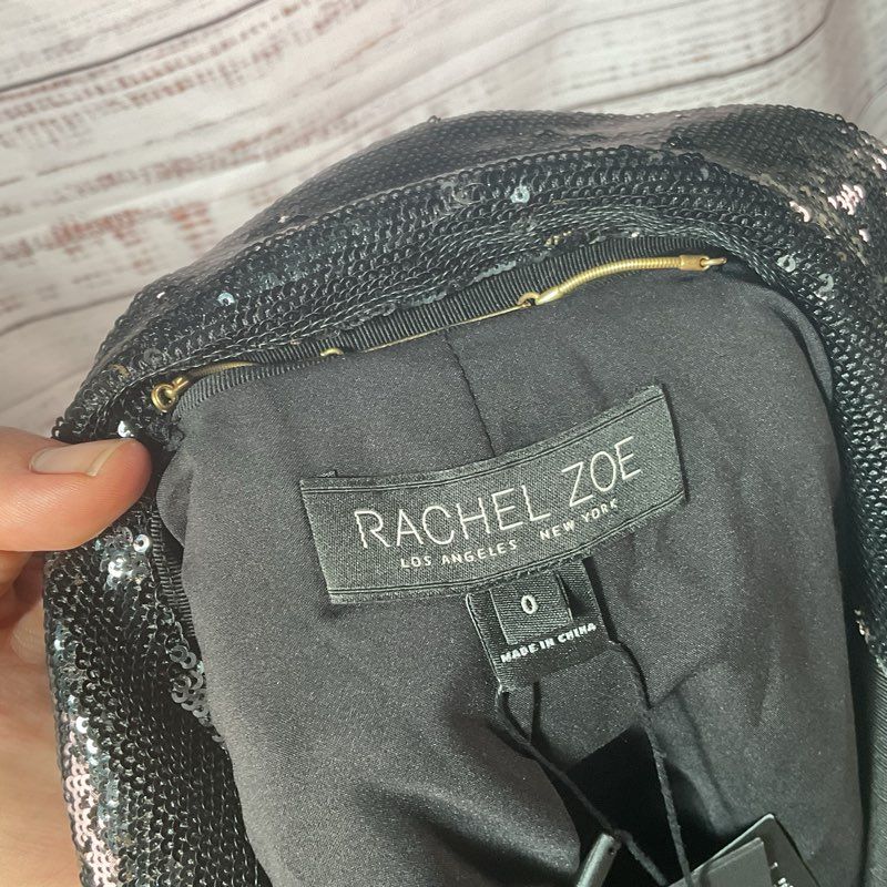 NWT Rachel Zoe Cassie Black Sequin Moto Jacket - Size 0 MSRP >$250 *DAMAGED*