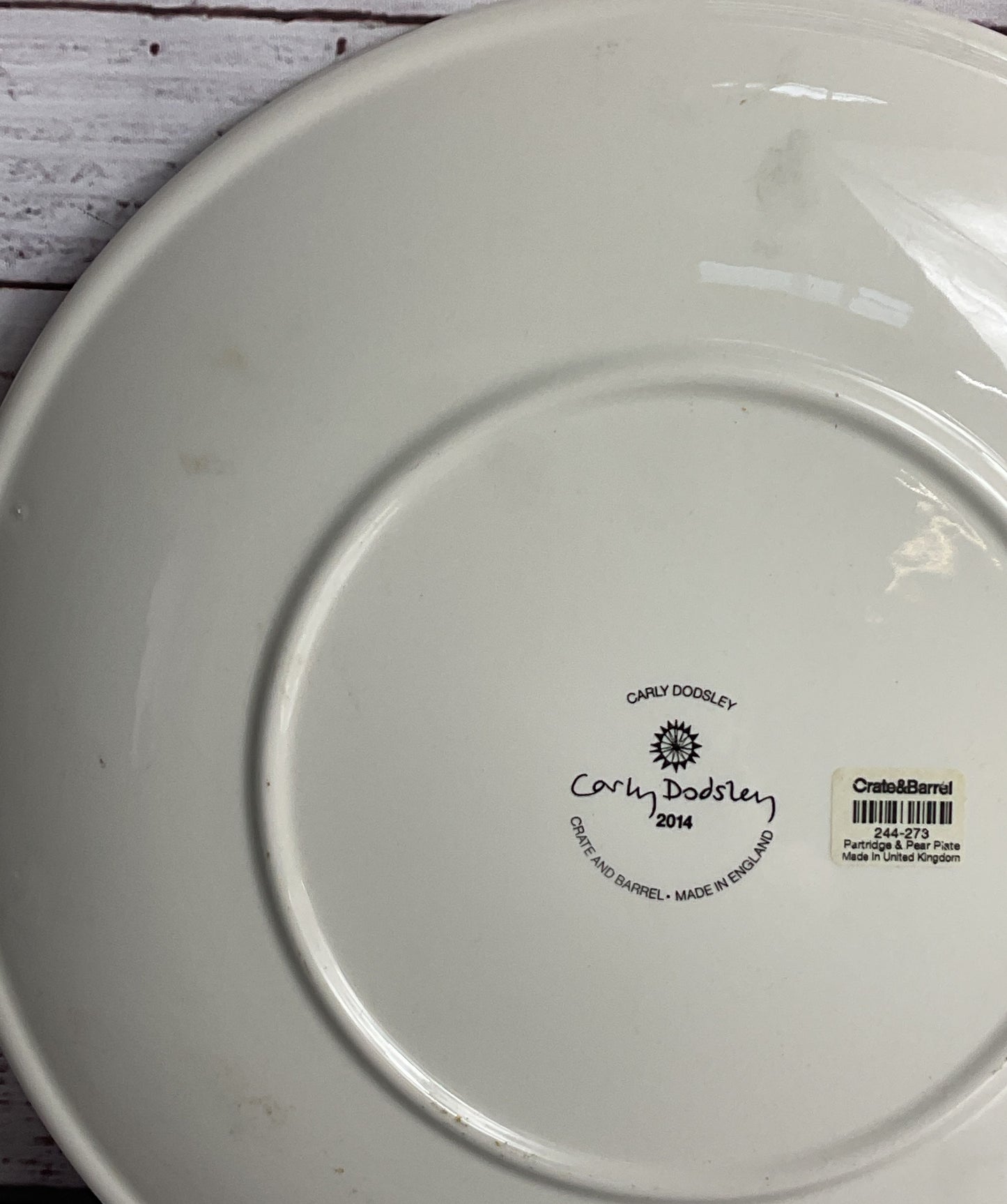 Crate & Barrel Carly Dodsley Partridge and Pear 11" Dinner Plate Multicolor
