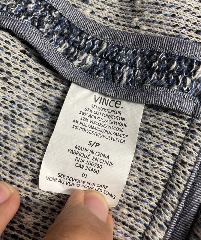 Vince Blue Draped Open Front Knit Cascade Cardigan Size S Cotton Blend