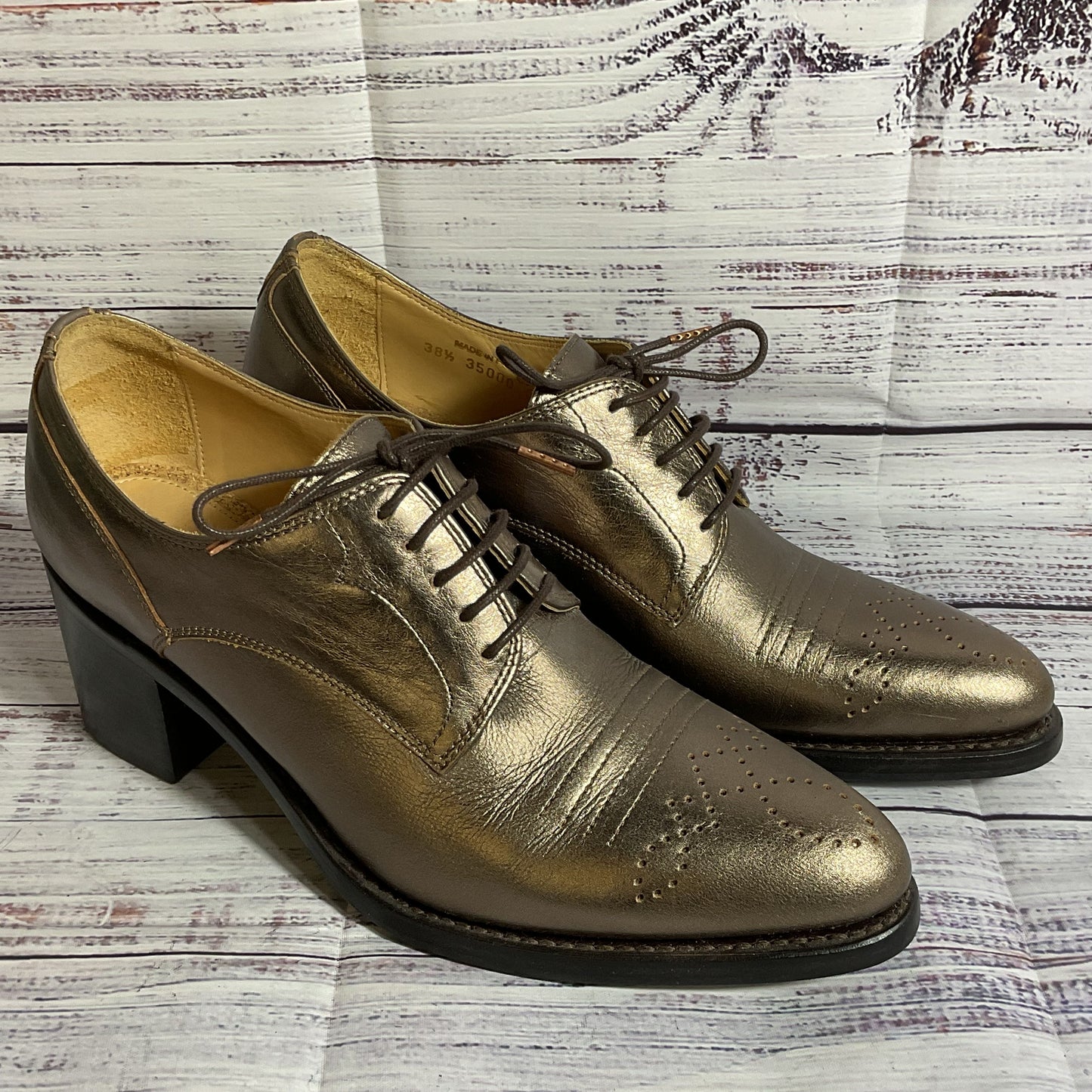 The Office of ANGELA SCOTT Miss Button Bronze Women's Shoes- SZ 38.5/ 8.5 US