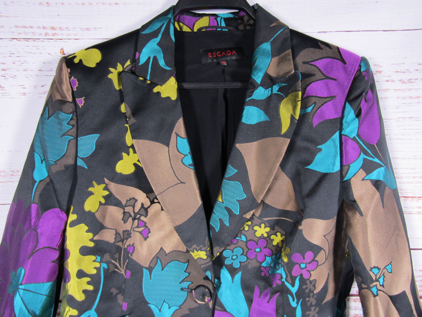 Escada Women's Multi-Color Floral Silk Blend Blazer Jacket Size 40