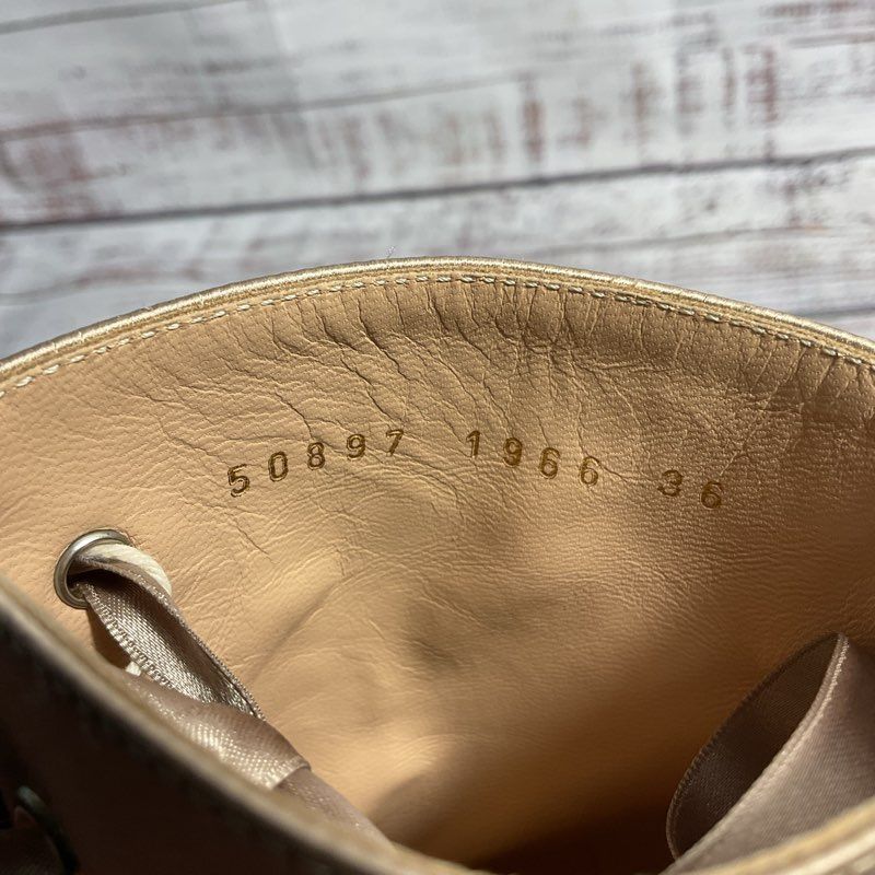 Gianvito Rossi Champagne Gold Satin Open Toe Ribbon Lace Stiletto Heel Women 36