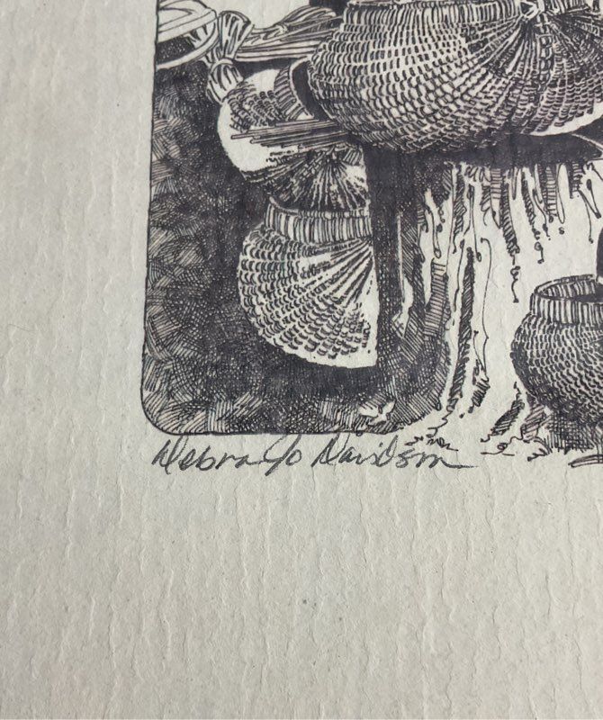 Vintage Debra Jo Davidson Signed Etching Print Woman Weaving Baskets #13/250