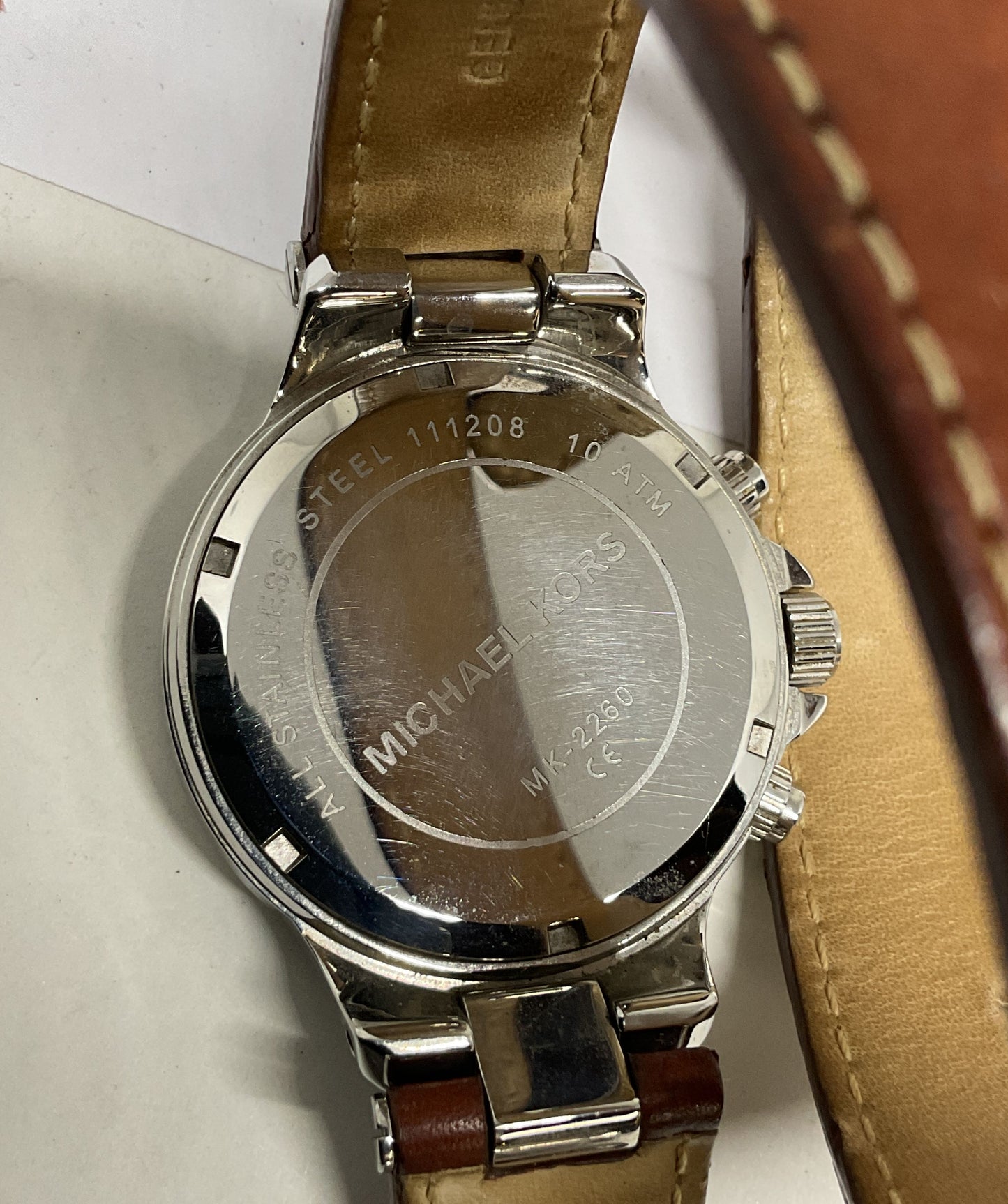 Michael Kors MK-2260 Peyton Silver Tone Case Brown Leather Wrap Watch