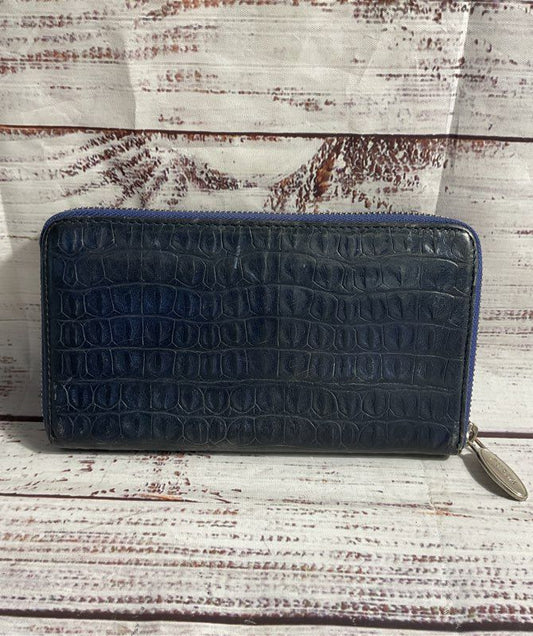 Vintage Furla Women's Genuine Leather Croc Embossed Clutch Purse Blue