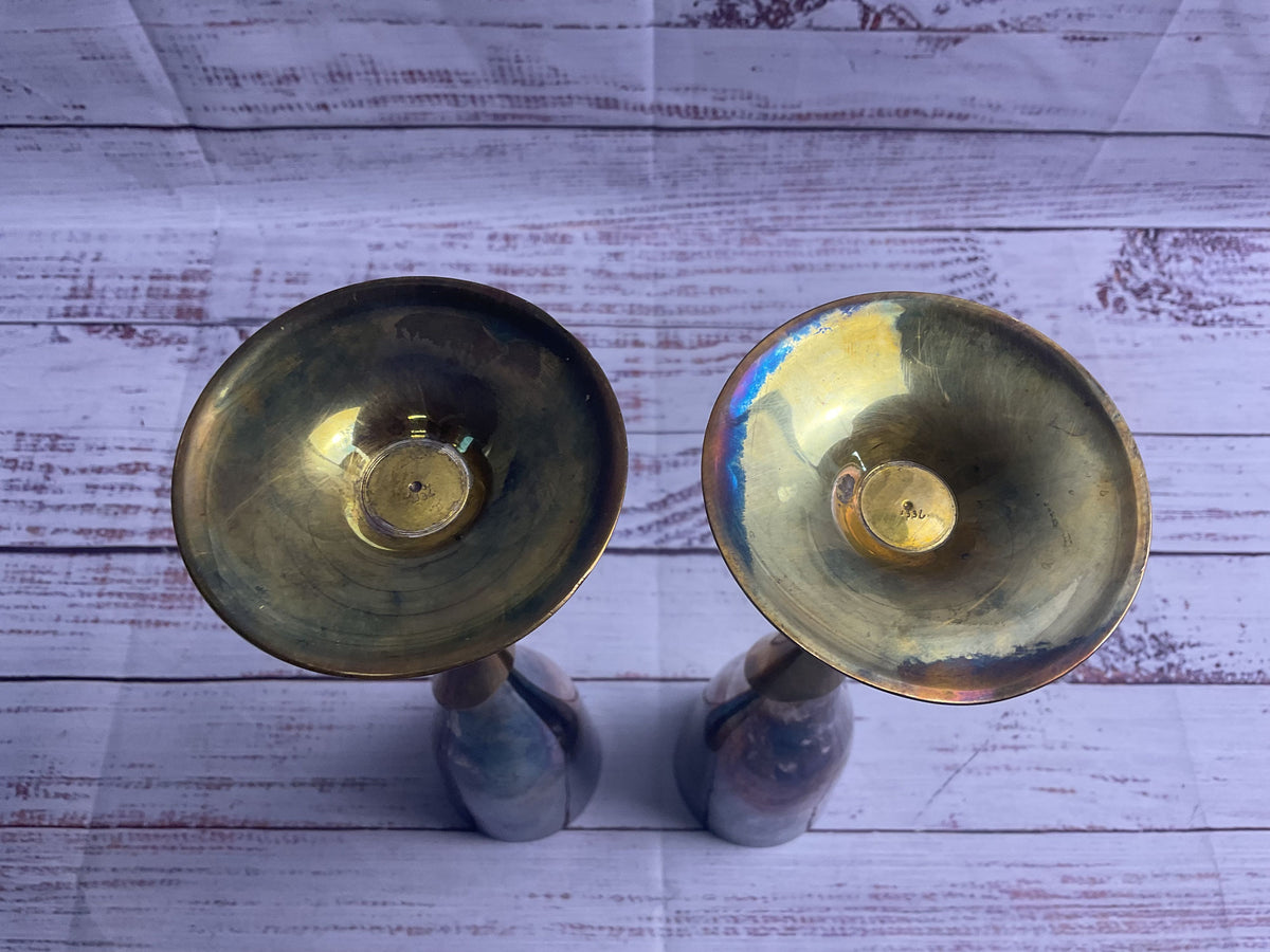 Pair Of Silver Plated And Brass Champagne Flute Glasses