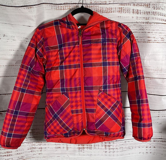 Columbia Reversible Padded Insulated Hooded Jacket Red Plaid Kids M 14-16