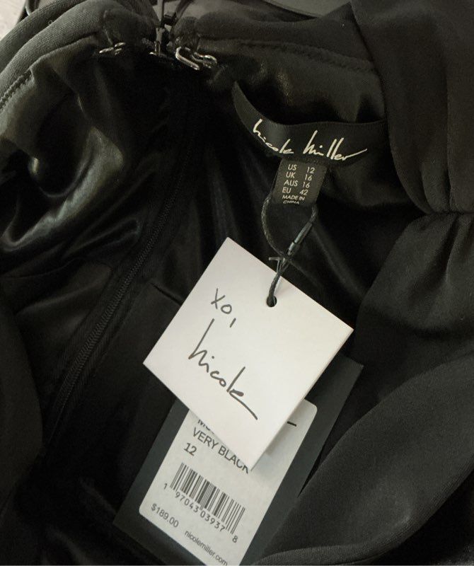 NWT Nicole Miller Black Jersey Jumpsuit Size 12 Retail $189