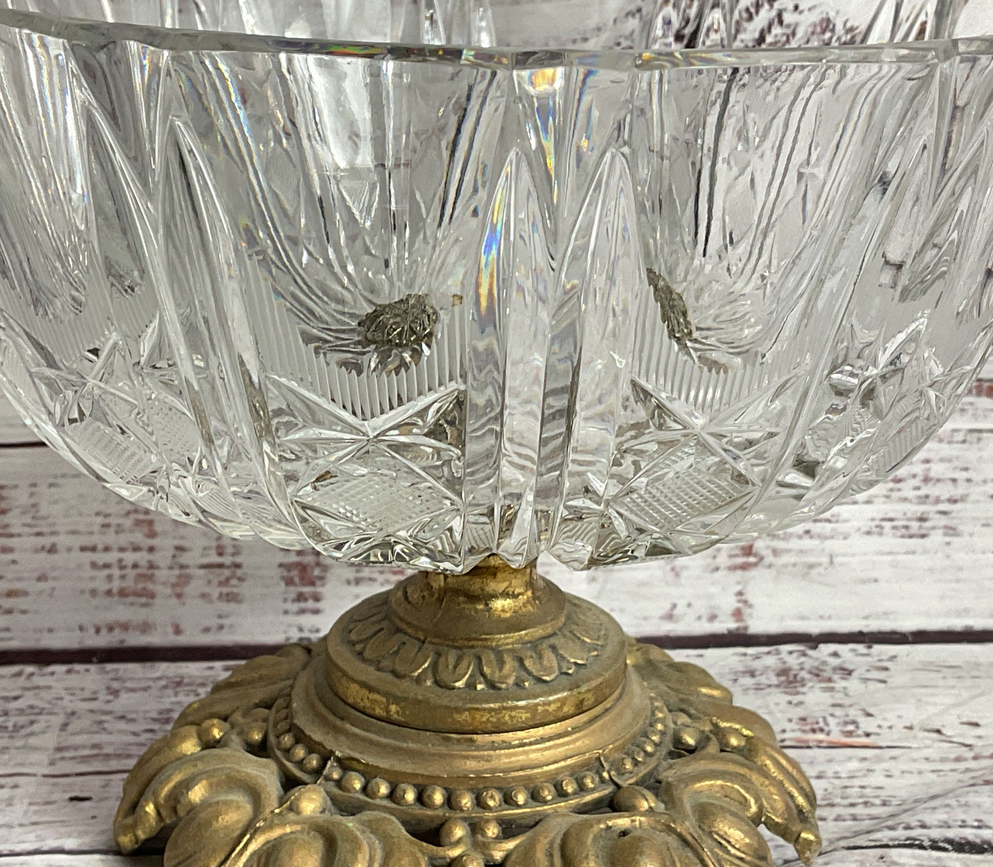 Vintage MCM Cut Glass 6.75" Compote Serving Bowl Clear