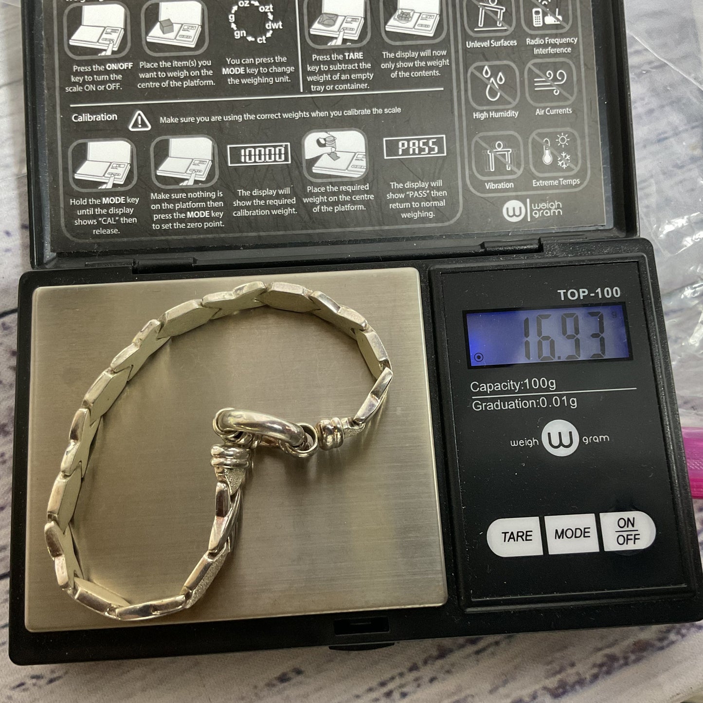 Sterling Silver Polished and Frosted X Link 7.5" Bracelet- 16.93g