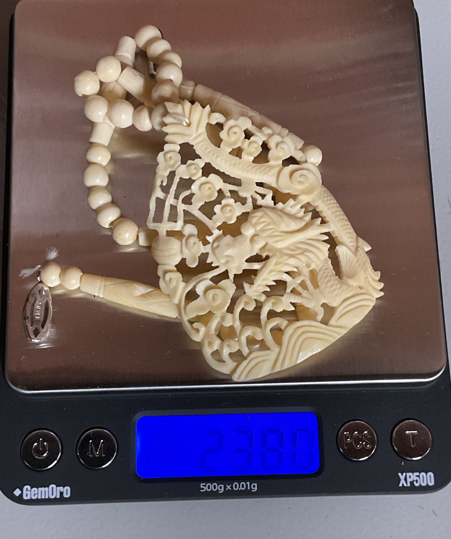 Carved Celluloid Silver Clasp Vintage Beaded Necklace