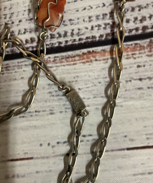 AS IS Mexico Sterling Silver Vintage Necklace with Carnelian Stones