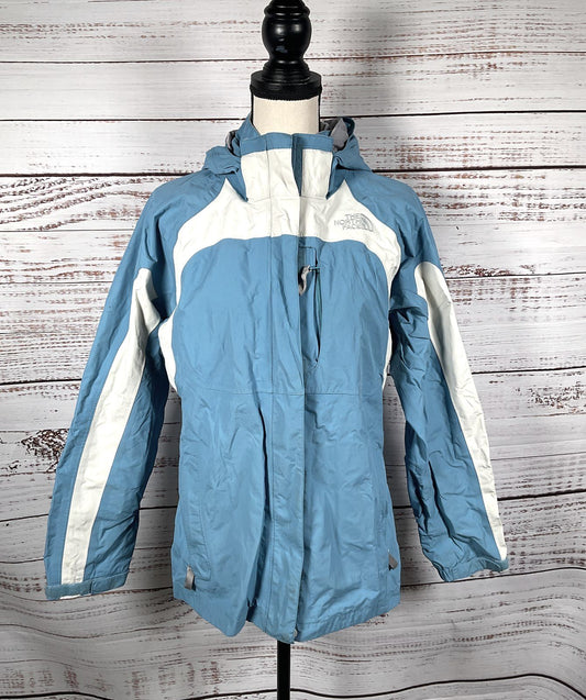 The North Face Hyvent Jacket Hooded Coat Girls Blue White XL