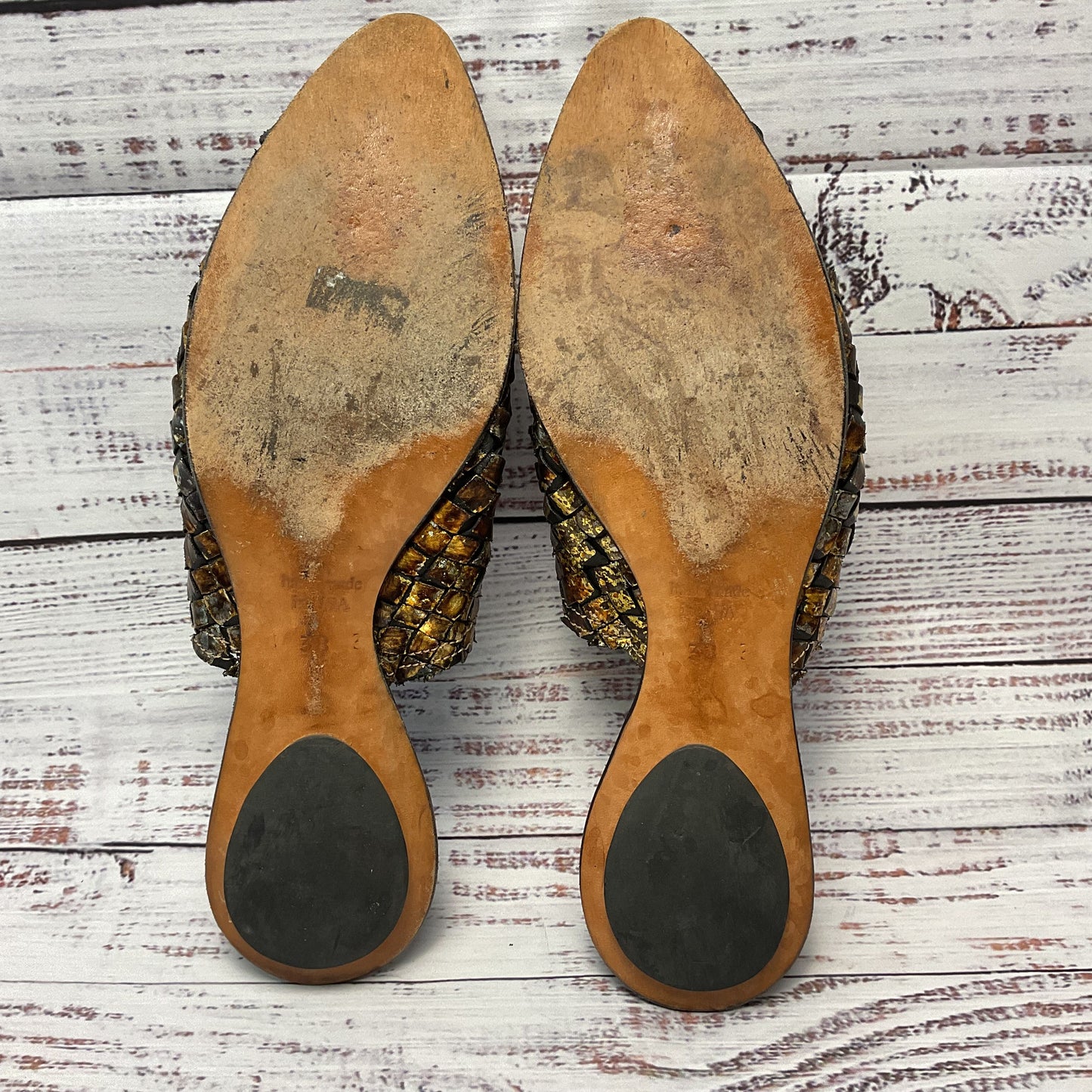 Cyndwoq Metallic Woven Leather Mule Sandal Women Size 8