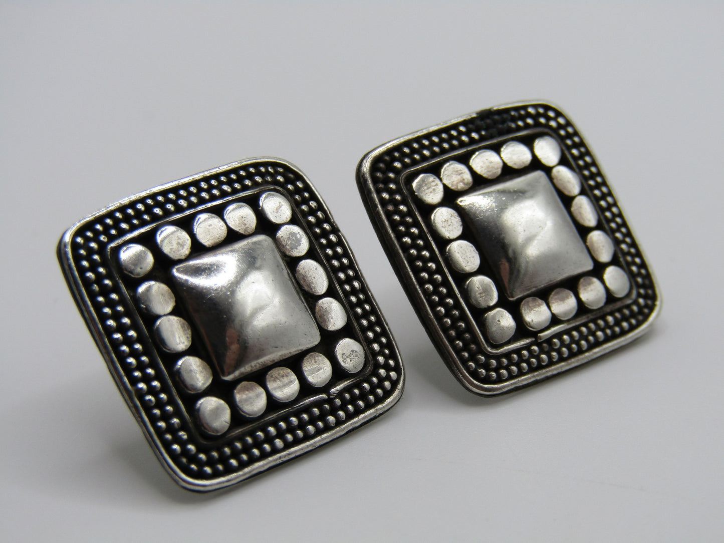 Vintage Sterling Silver Square Dot Stud Earrings