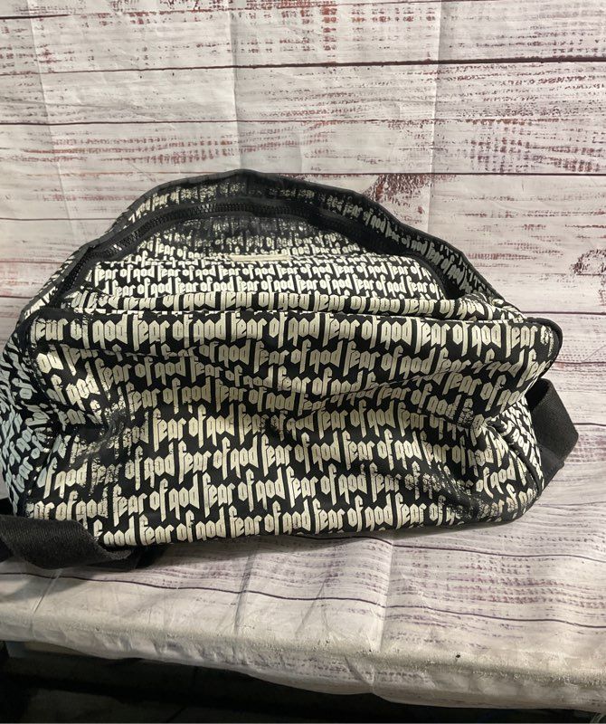 Rare Essentials Fear Of God Designer Black White Zip Shoulder Straps Backpack