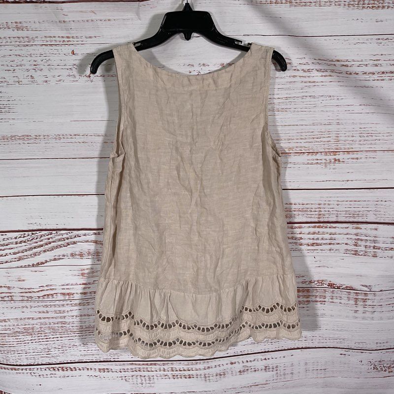 Valentina Naldi Beige Linen Sleeveless Cutout Tank Top Tank Top - Size M
