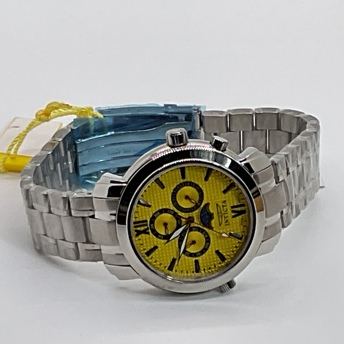 NWT INVICTA #4084 Men's Stainless Yellow Dial Chronograph Watch- 8.75"