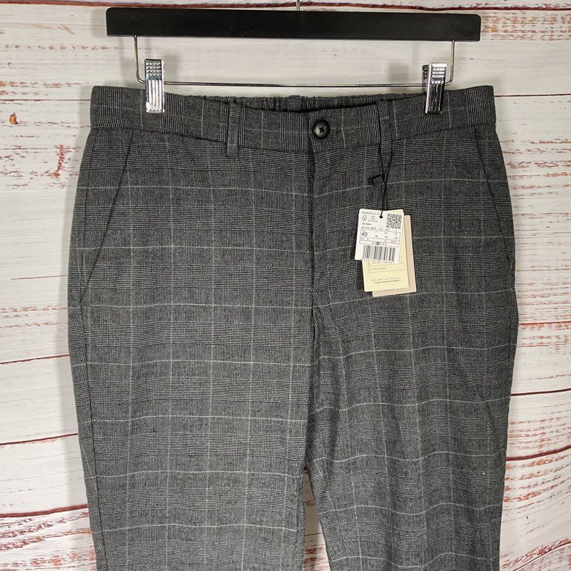 NWT Mango Trouser Collection Grey Plaid Slim Fit Pants Size 30