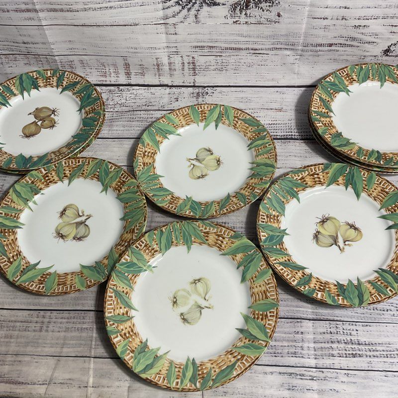 Limoges Laure Japy March Aux Herbes 7" Dessert Plates 9 pc French Porcelain Set