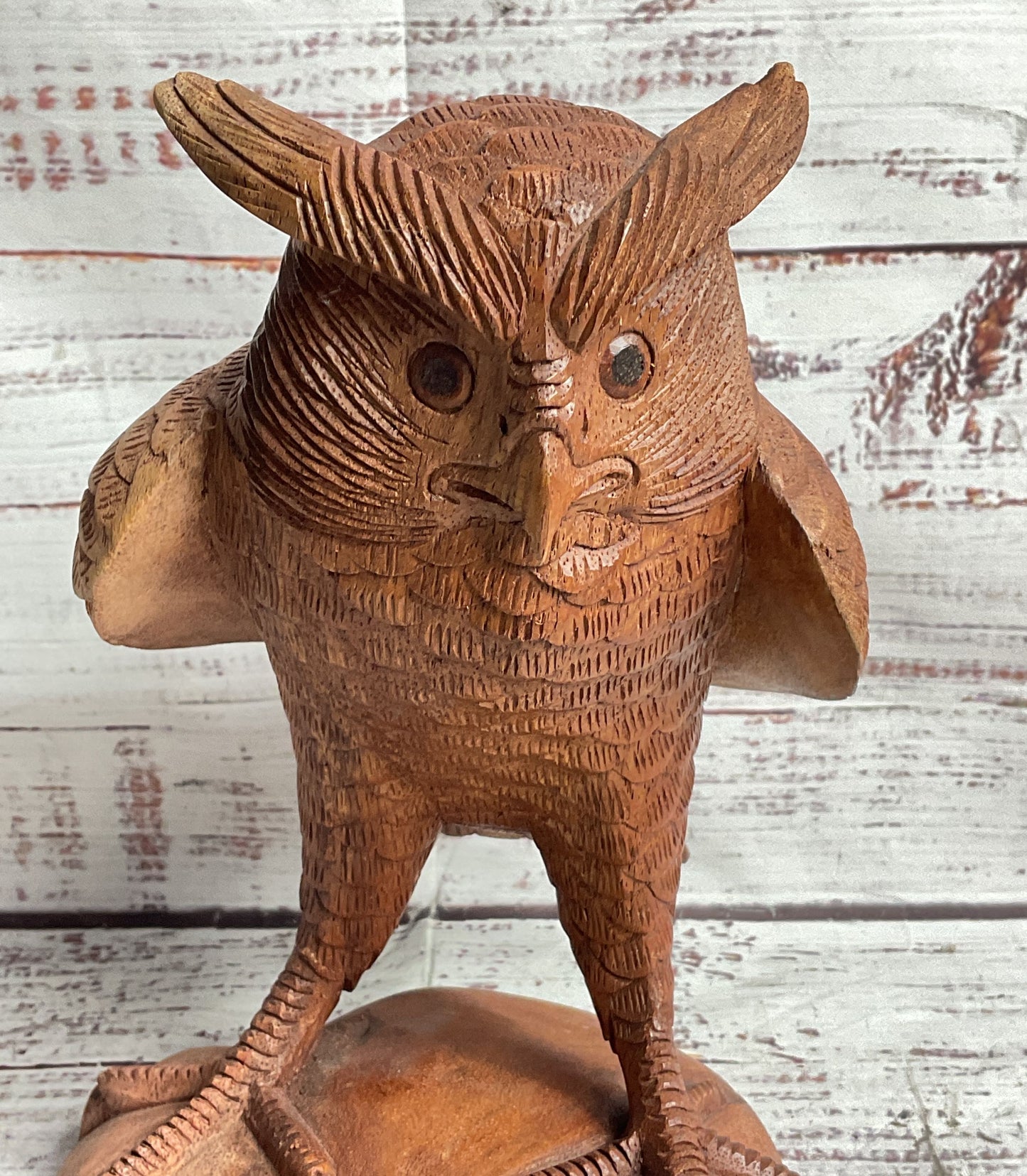 Hand Carved Wooden 8.5' Owl Brown