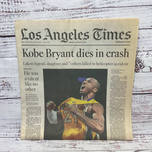 Los Angeles Times January 27th 2020 Kobe Bryant Dies In Crash Newspaper