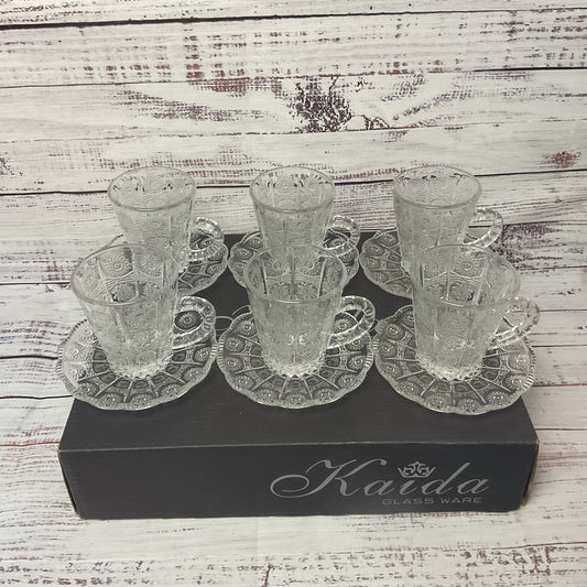 Kaida Glassware Crystallite Clear Glass Tea Cup Saucer Set 12 Pieces