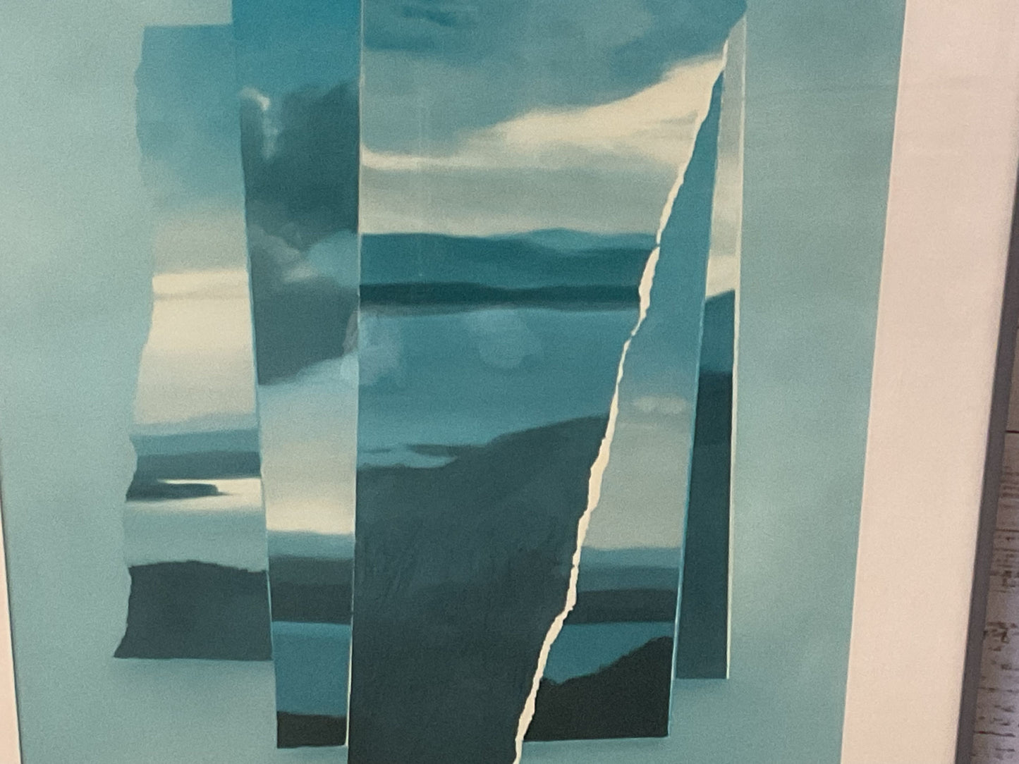 VTG. Blue White Hues Abstract Lithograph- FRAMED 41" X 31.25"