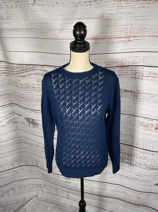 Vintage Pendleton Woolin Mills Virgin Wool Pointelles Knit Blue Pullover Size S