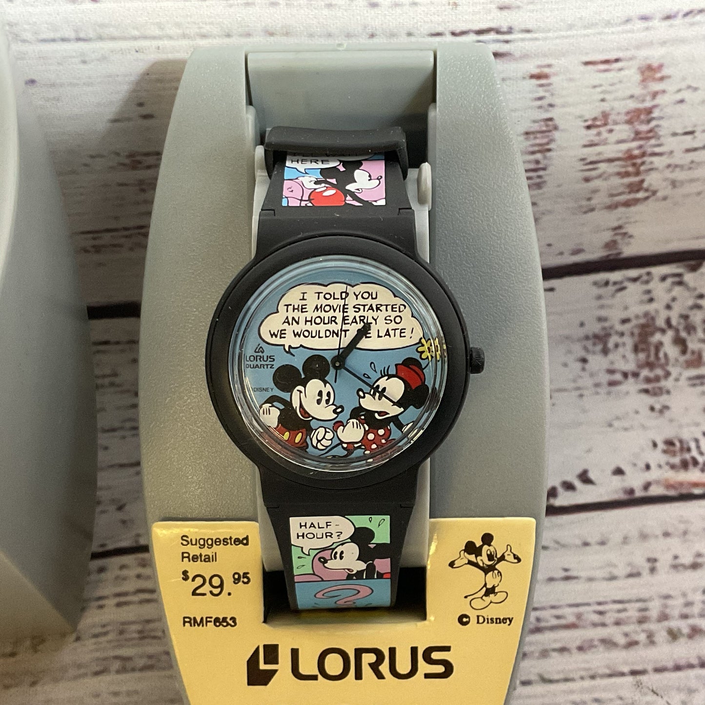 VTG. 1980's LORUS Mickey & Minnie Mouse Comic Cartoon Watch- NEEDS BATTERY