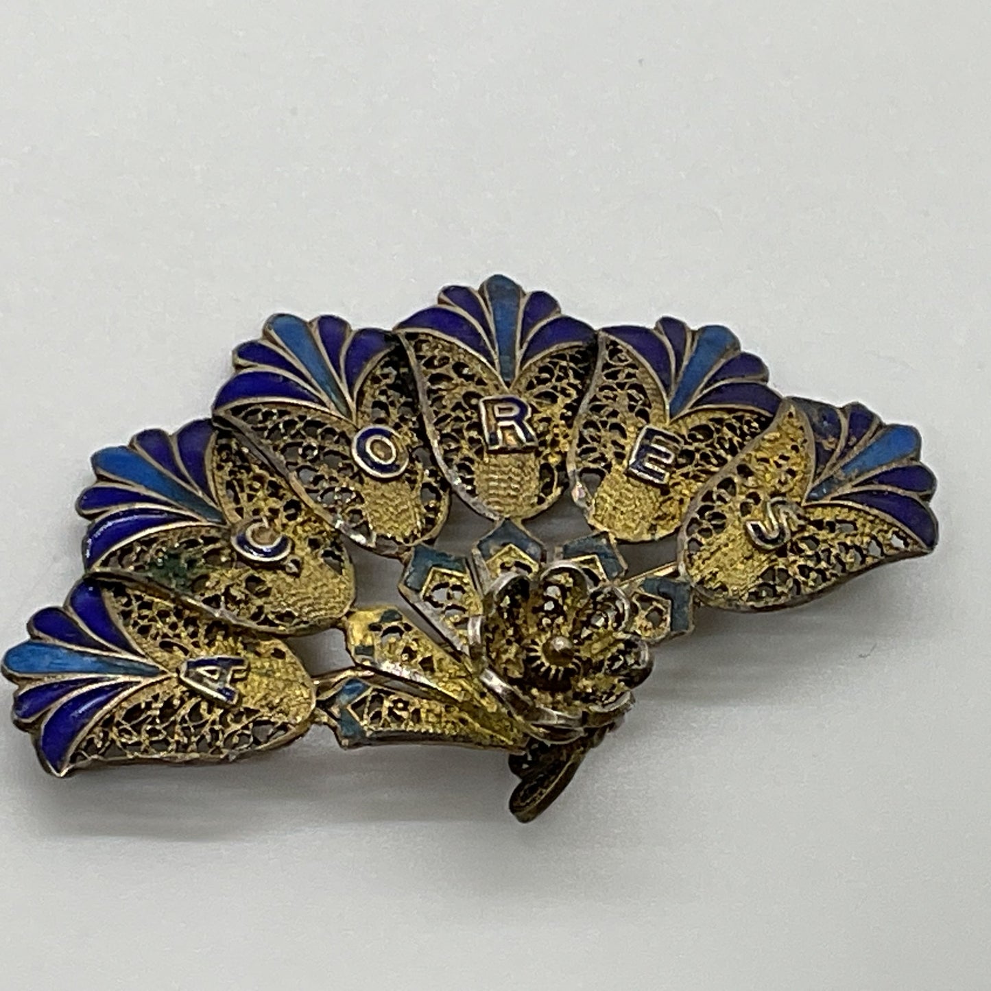VTG. ACORES Sterling Vermeil Enamel Filigree Peacock 1.75" Brooch- 5.23g