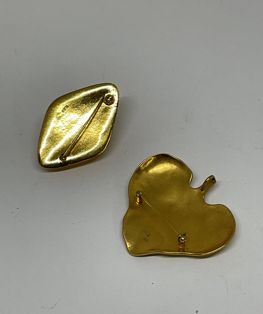 MMA Metropolitan Museum of Art Lot 2 Gold Tone Vintage Brooch / Leaf Pendant