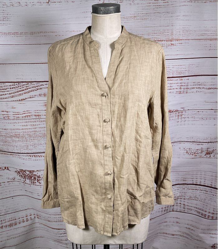 J.Jill Linen Button Down Blouse Shirt Willow L