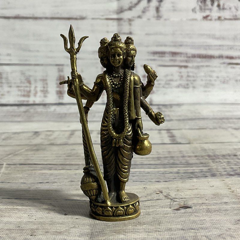 Vintage Bronze Lord Dattatreya 1.5" Hindu Mini Idol