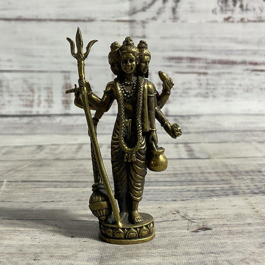 Vintage Bronze Lord Dattatreya 1.5" Hindu Mini Idol