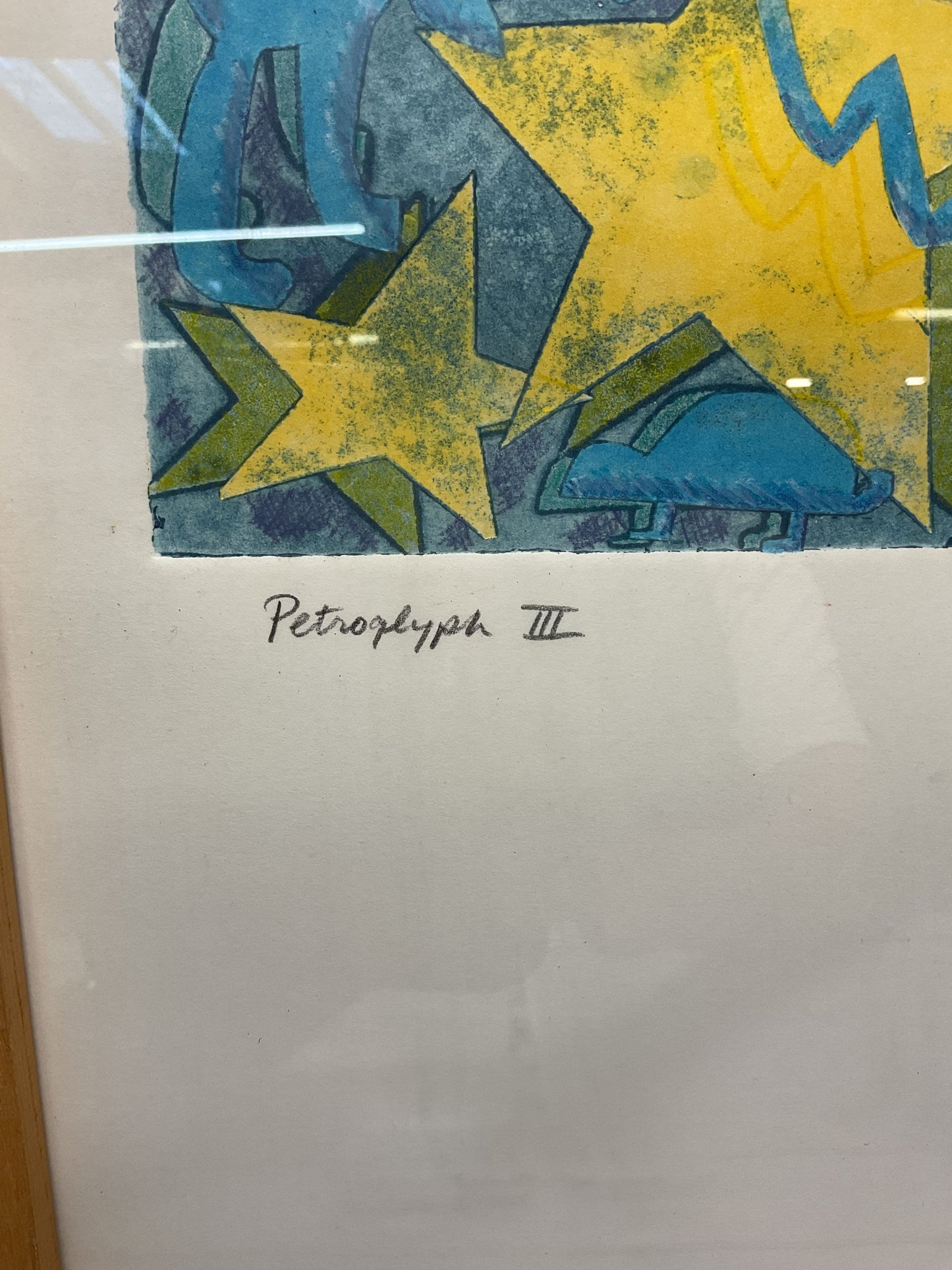 Petroglyph III Print by Janis Juedice? Blue Yellow Moon Stars 3/94