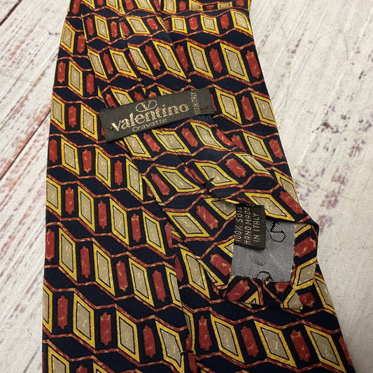 Valentino Cravatte 100% Silk Geometric Pattern Tie - Size 55"