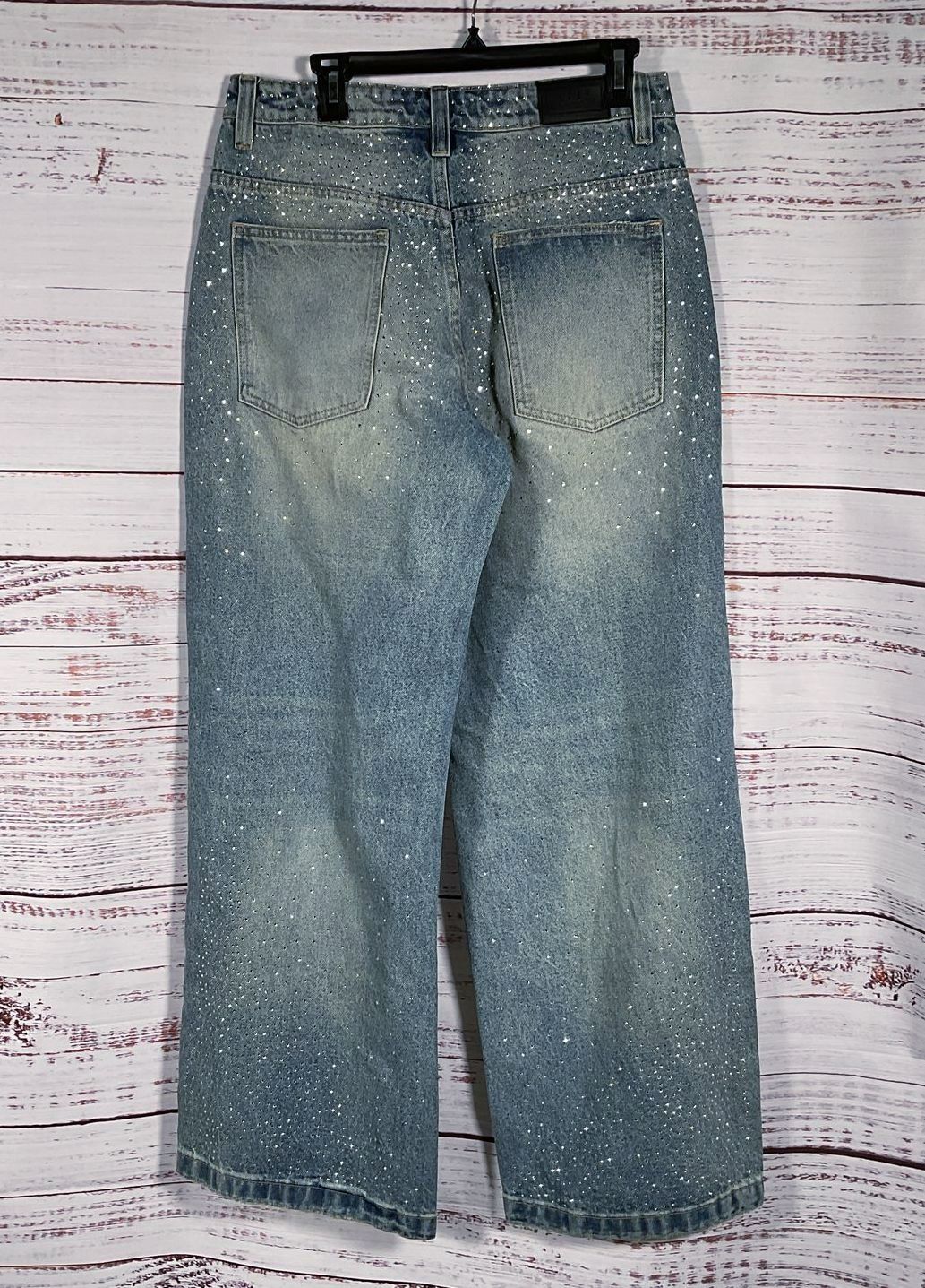MEDM Mr Enjoy Da Money Denim Rhinestone Embellished Jeans Blue XL