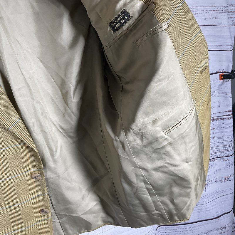 VTG. Ermenegildo Zegna Tan Plaid Worsted Wool Sport Coat Men's Suit Jacket