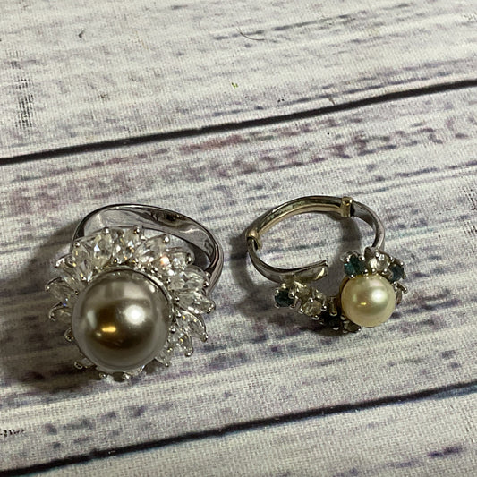 Set of 2 18K GF Rhinestone SZ 7 Ring & Silver Tone Rhinestone SZ 5 Ring