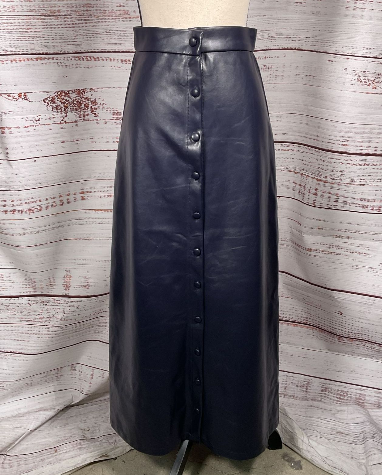 Rowe Faux Leather Button Down Skirt Navy Asia 18 US Small