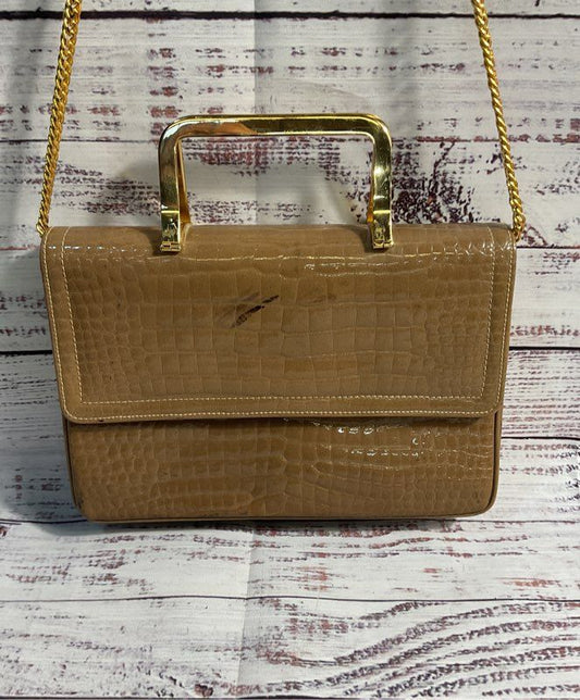 Morris Moskowitz Genuine Leather Brown Gold Tone Chain Strap Shoulder Bag