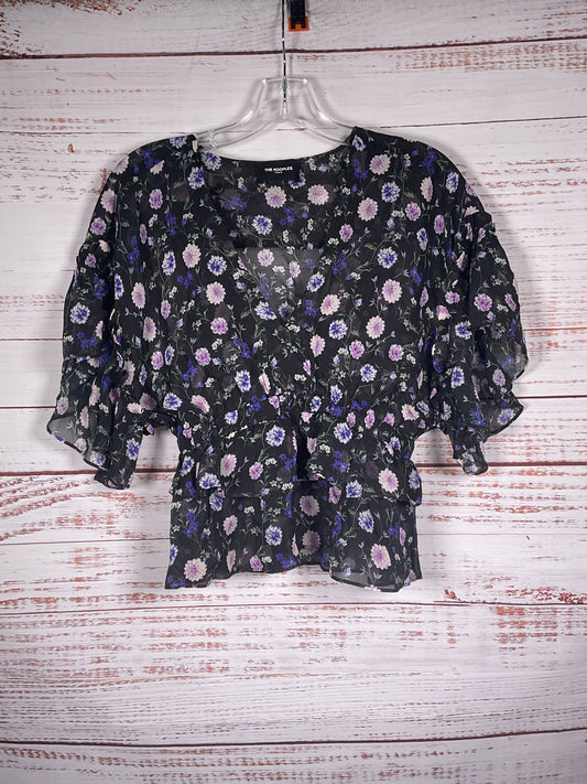 The Kooples Black Purple Flower Sheer Short Sleeve - Size 1