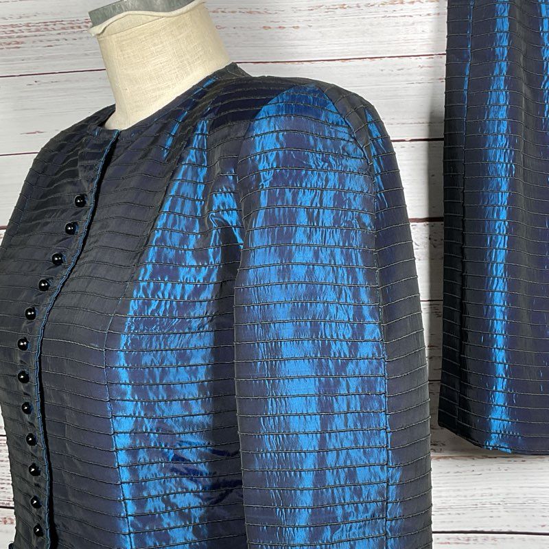 VTG. VICTOR COSTA Women's Satin Blue Skirt Suit- SZ 14