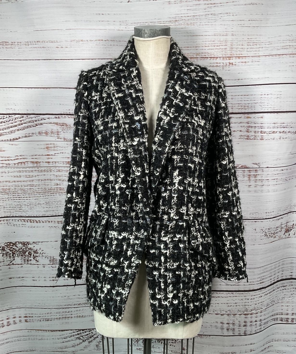 IRO Black and White Tweed One-Button Coat Women's - Size 34