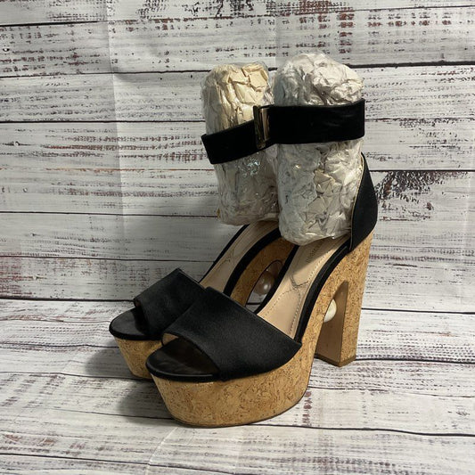 Nicholas Kirkwood Maya Pearl Black Satin & Cork Block Heel Women's 6.5 US